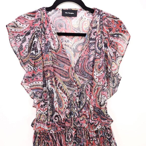 The Kooples Midi Dress Sheer Paisley Lightweight V-Neck Ruffle *Unlined XXS - Picture 4 of 14